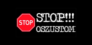 na czarnym tle STOP OSZUSTOM